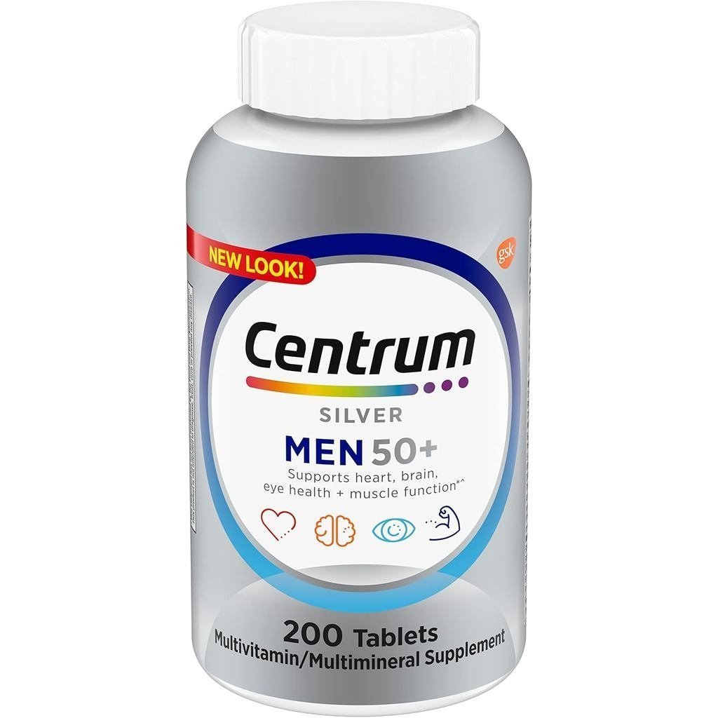 CentrumSilverMens50+วิตามินรวมพร้อมวิตามินD3,B-Vitamins,ZincforandCognition-200เม็ด