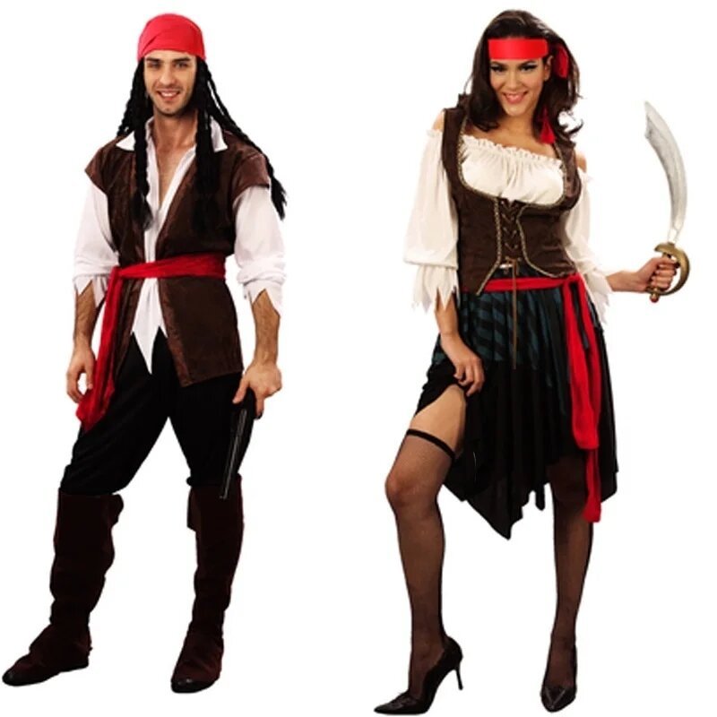 Carnival Halloween Caribbean Pirates Couple Costume Captain Huntress Clubwear Play Suit คอสเพลย์แฟนซ