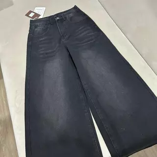 JINJEANS-401 | (XS-6XL) สีดำฟอก กางเกงยีนส์ขากระบอกใหญ่ baggy jeans เลือกความยาวได้