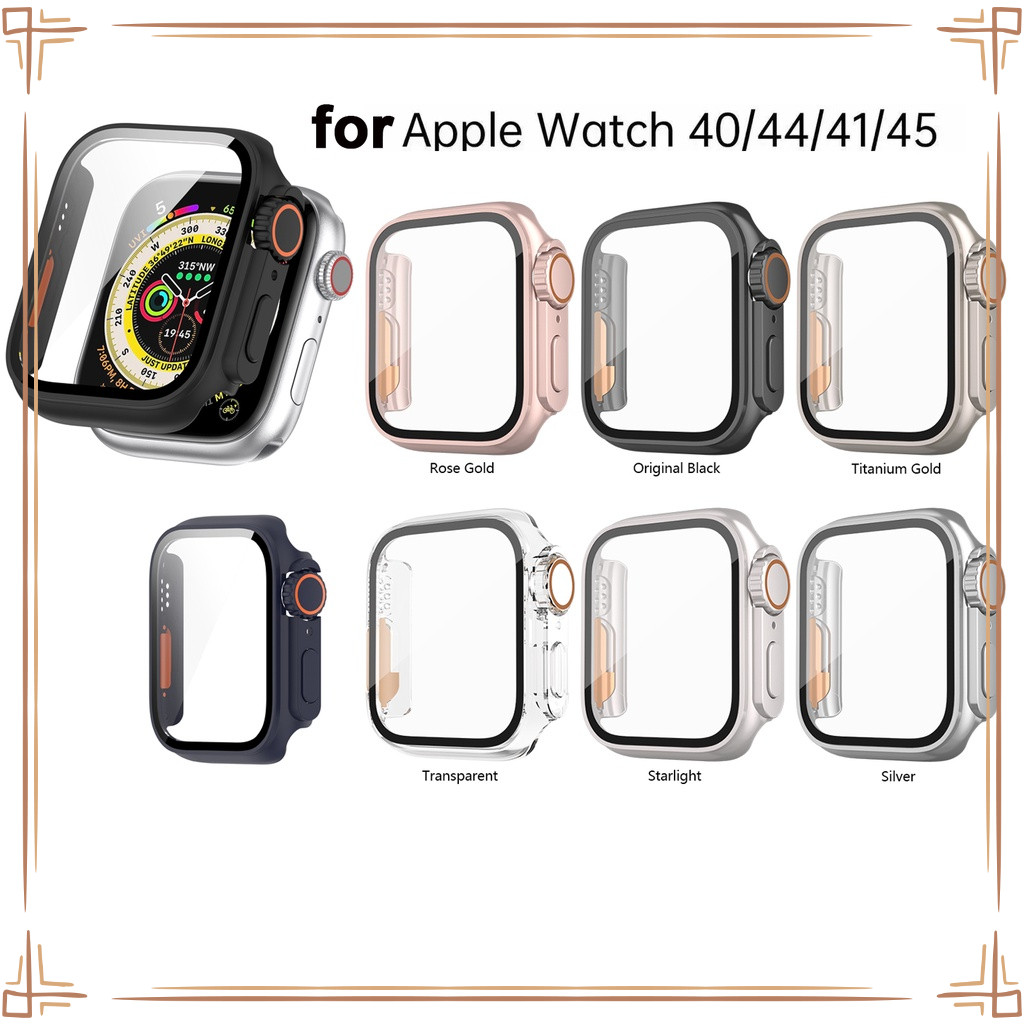 Hin Hard PC Watch Case พร้อมกระจกนิรภัยในตัวปกป้องหน้าจอเต็มรูปแบบกันชนสําหรับ Apple Watch Series 8 