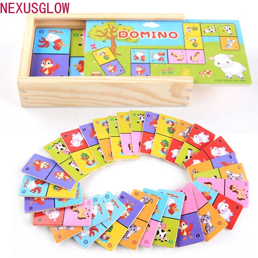 NEXUSGLOW ไม้ Domino Building Blocks ชุด, จิ๊กซอว์ไม้สัตว์ Domino ปริศนาของเล่น, เด็กก่อนวัยเรียนบล็