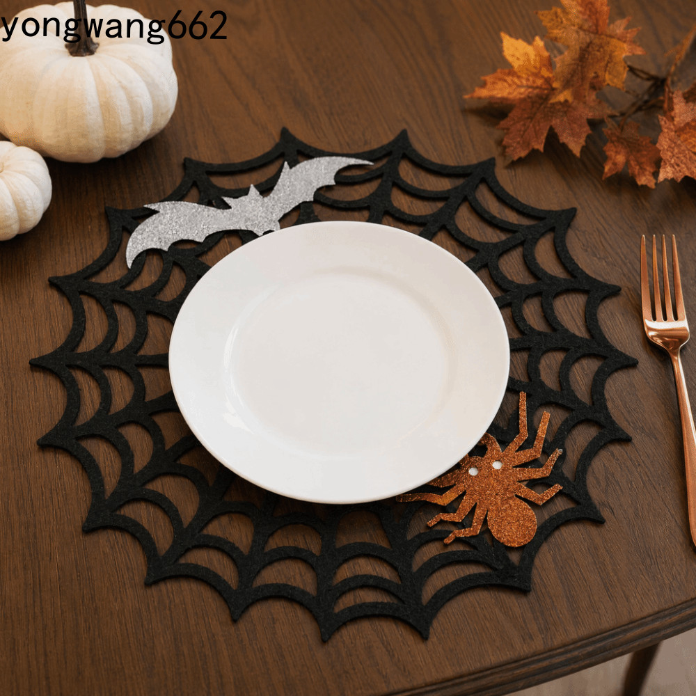 NORYX Halloween Spider Web Placemat,ลื่นHollow Out Spider Web Coaster,โมเดิร์นนุ่มกันน้ําฉนวนกันความ