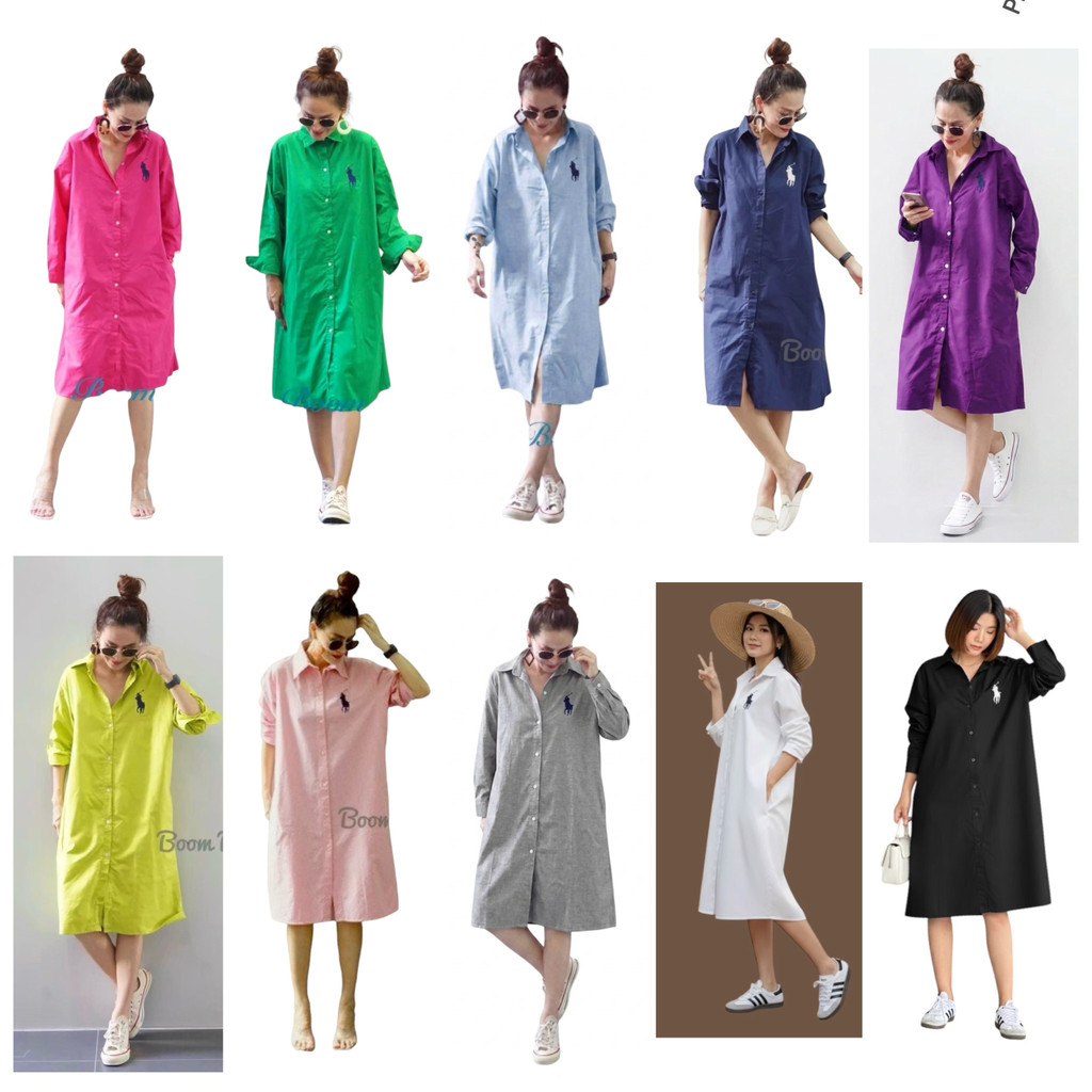 Dress Shirts เดรสเชิ้ตคอปก แขนยาว  มีกระเป๋าล้วงข้าง เนื้อผ้าคอตต้อนผสมค่ะ ใส่สบาย