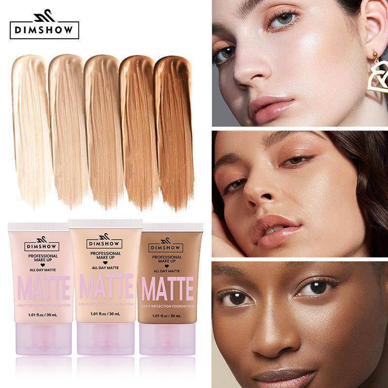 [Kpt-t] DIMSHOW Full Coverage Foundation, Matte Finish Oil-control Liquid Foundation, ปกปิดฝ้าและจุด