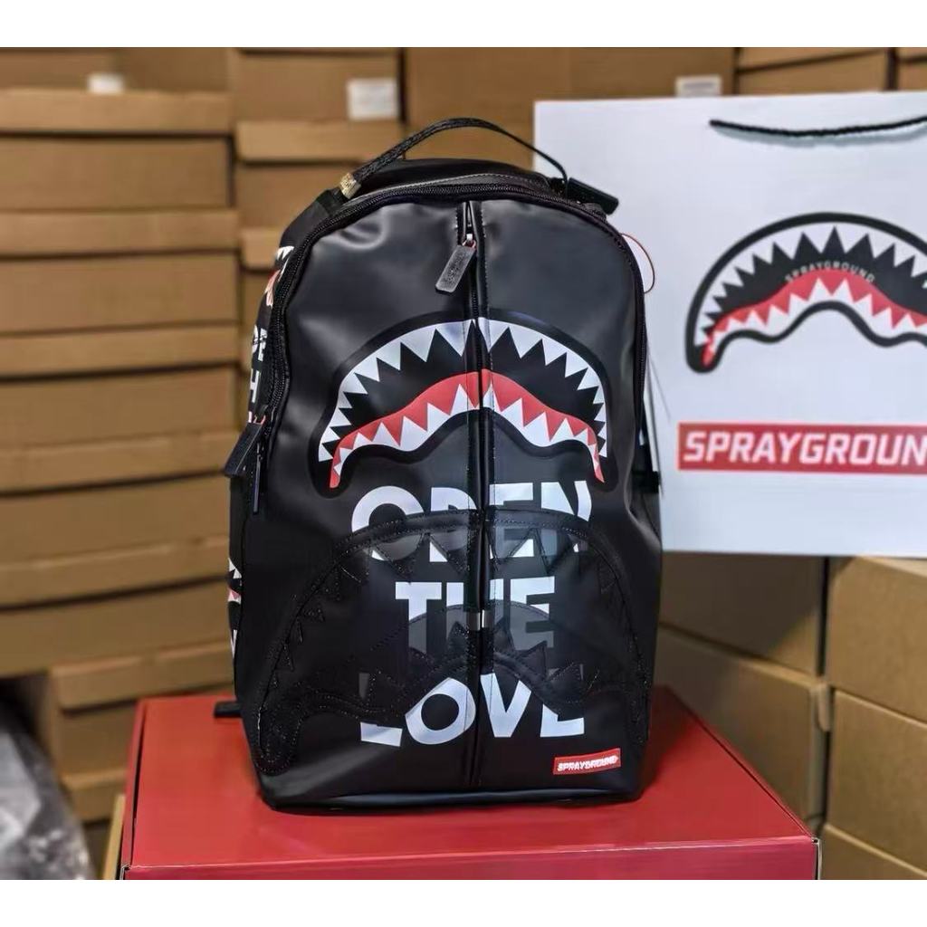 SG Sprayground Shark Mouth Backpack Black Jelly Transparent Style 2.0 Design OPEN THE LOVE Backpack