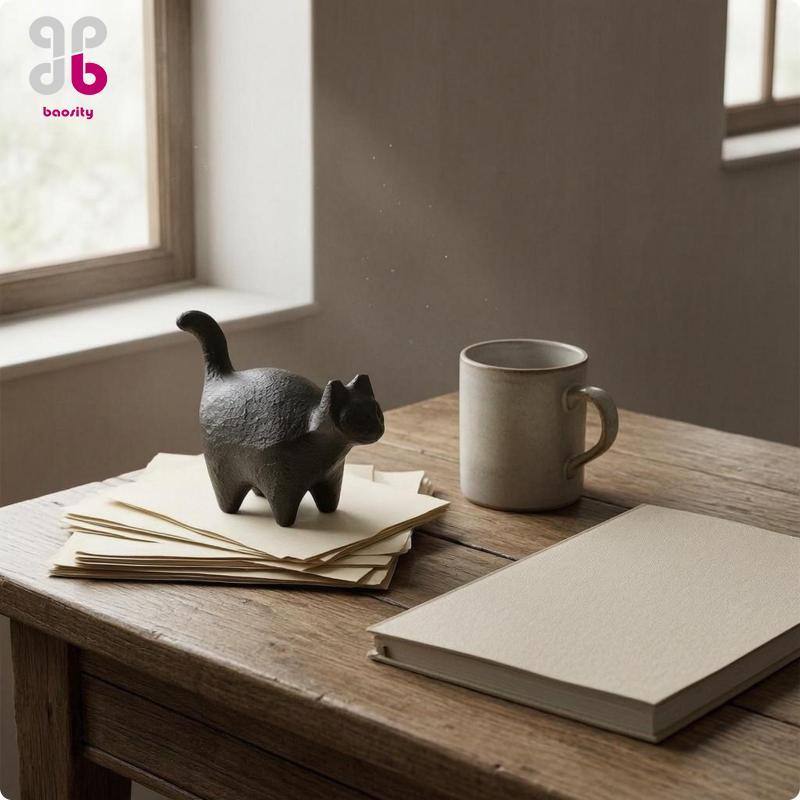 ความBaosity Cast-Iron Cat Paperweight Textured Cast Iron Cat Figurine Decor Solid ตกแต่งสําหรับสํานั