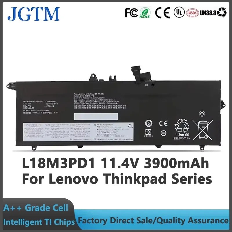 JGTM แบตเตอรี่แล็ปท็อป L18l3pd1 L18m3pd1 L18c3pd1 สําหรับ Lenovo Thinkpad แบตเตอรี่โน๊ตบุ๊ค T490s T4