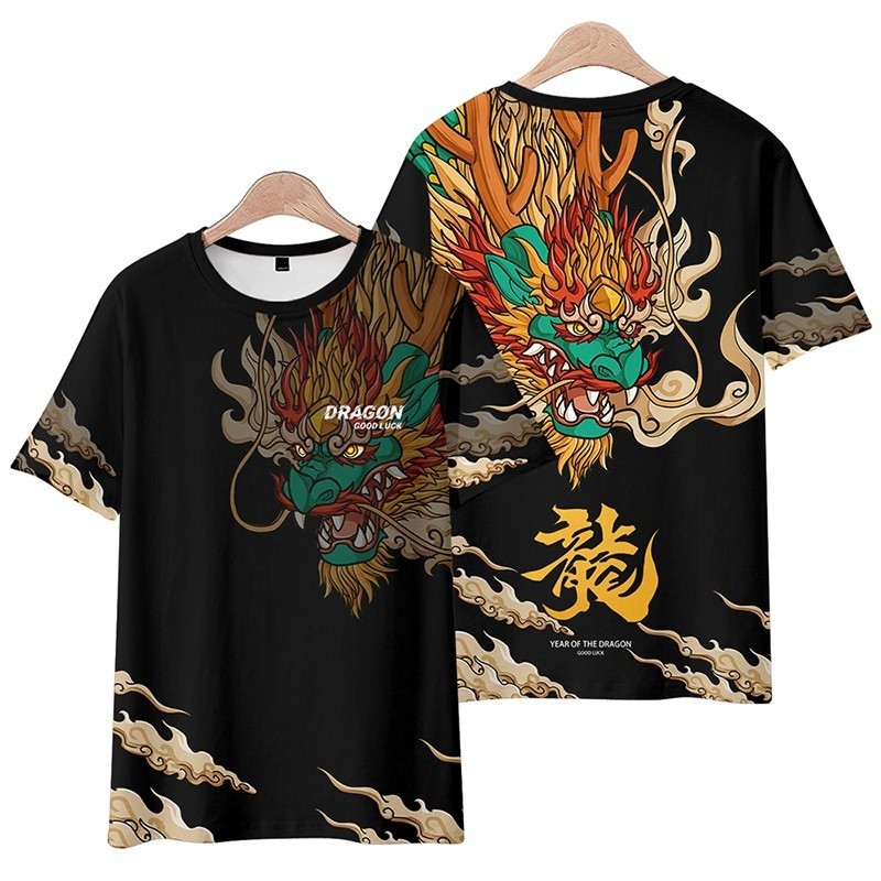 3D Printed Chinese Loong T Shirt For Men Vintage Dragon Pattern T-Shirts Summer Fashion Cal O-Neck T