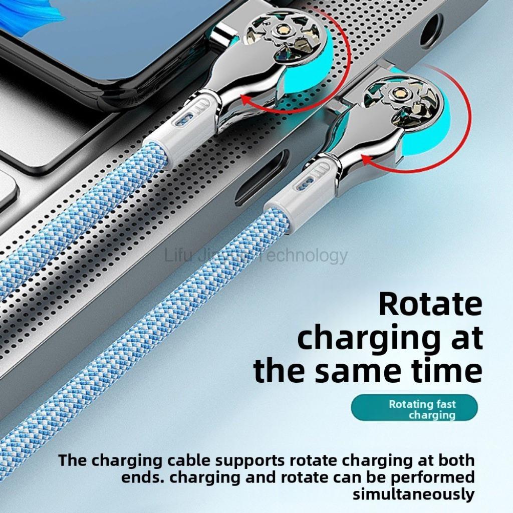 LIKAIYUE USB A เป็น USB C 180° ข้อศอกหมุนได้ Fast สายชาร์จประเภท C QC3.0 ถักข้อมูลสาย USB สําหรับ Sa