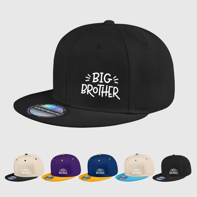 BIG BROTHER หมวกปีกแบนสีดําพร้อมพิมพ์ตัวอักษรหมวกสตรีทฮิปฮอปแบบปรับได้