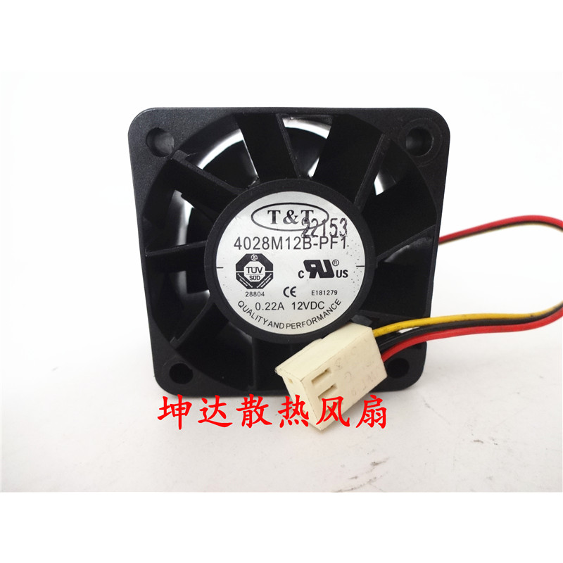 ต้นฉบับไต้หวัน T & T 4028M12B-PF1 DC12V 0.22A Double Ball 3 สาย 40 * 40 * 28 มม.