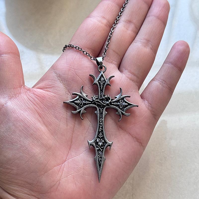 Newsmallbrains Cross สร้อยคอ Vintage Gothic เงินศาสนา Crucifix CROSS จี้สร้อยคอเครื่องประดับคริสต์มา