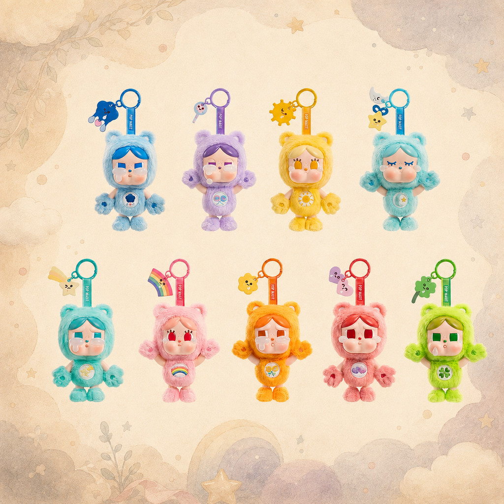 POPMARTCRYBABY x Care Bears Series จี้ตุ๊กตาไวนิลกล่องลึกลับของขวัญเครื่องประดับของแท้