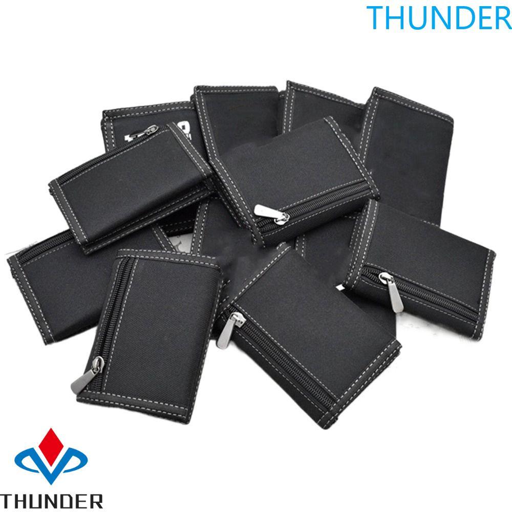 ฟ้าร้อง กระเป๋าสตางค์ผู้ชายสั้น,สีดําหลายตําแหน่งชายฟอร์ดผ้ากระเป๋า,แฟชั่นทนทานหดสัมผัสยึด3พับกระเป๋าใช้ทุกวัน
