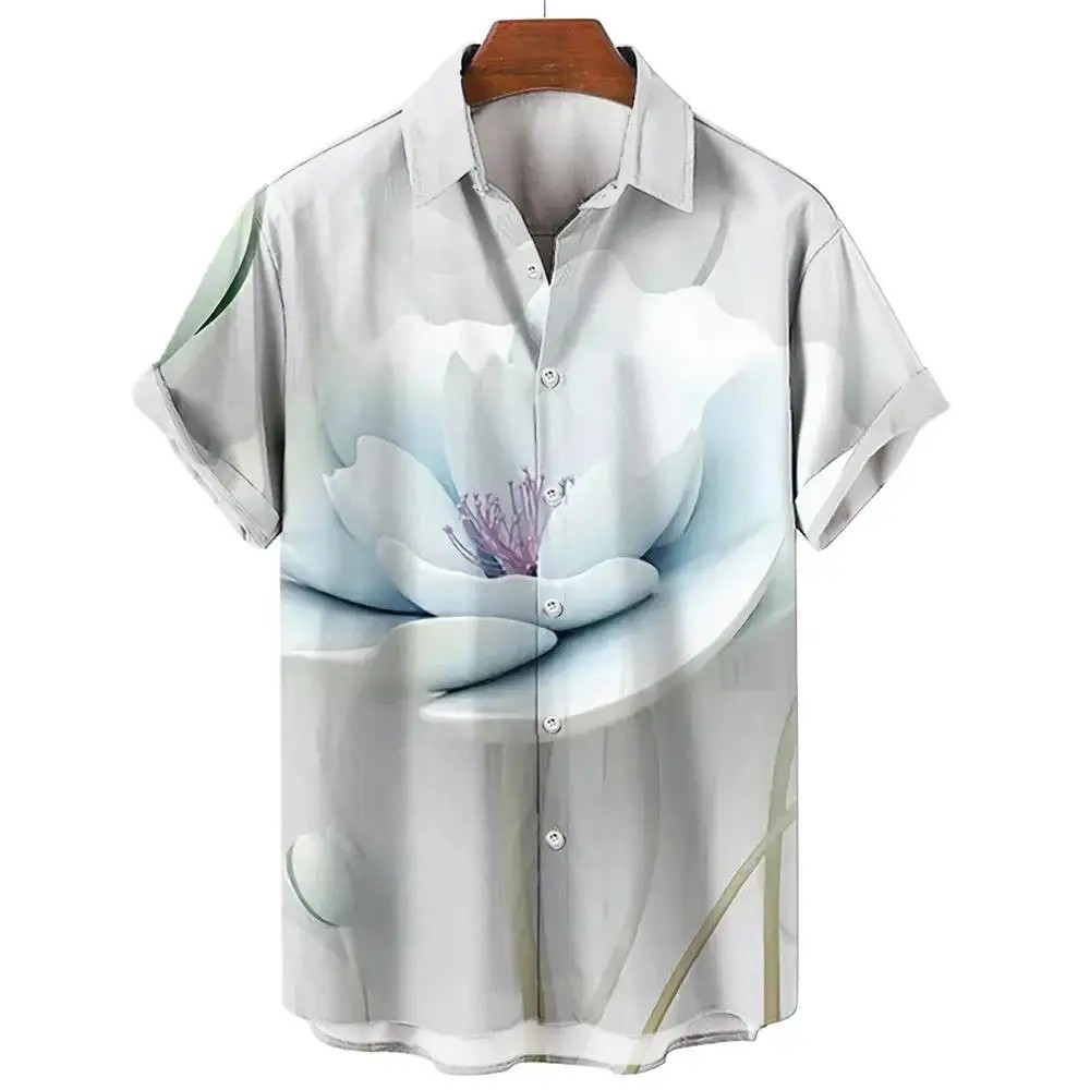 ฮาวาย Casual Resort สไตล์ฤดูร้อนชายเสื้อใหม่ 3D พิมพ์ดอกไม้แขนสั้น Street Y2k เสื้อผ้าแฟชั่น Y5NS