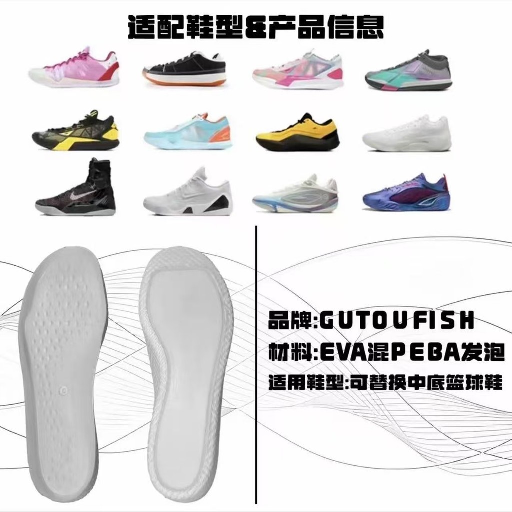 GUTOUFISH เหมาะสําหรับ player1plus Full Palm Air Cushion Pull-out Replacement Midsole Insole รองเท้า