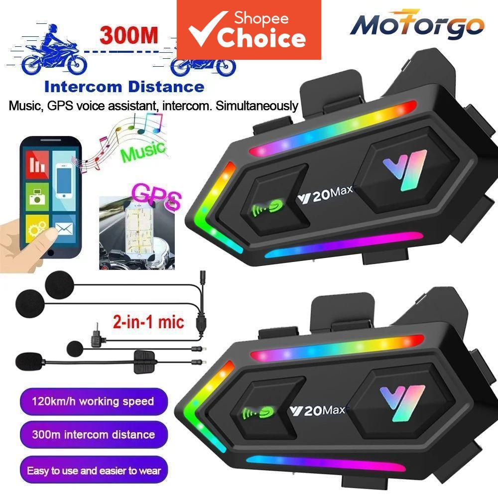 หมวกกันน็อค ชุดหูฟังบลูทูธอินเตอร์คอม Y20 MAX V5.3 RGB 1000mAh IPX6