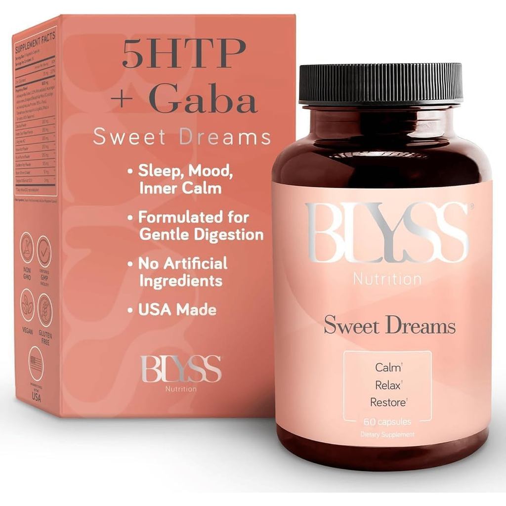 5-HTP Plus GABA 200มก. แคปซูลสําหรับผู้หญิง Mood &, 60 นับ | BLYSS Nutrition pure 5HTP รองรับผ่อนคลา