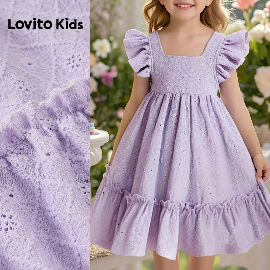 Lovito Kids แคชชวล เดรสสีม่วงน่ารักสําหรับเด็กผู้หญิงในฤดูใบไม้ผลิและฤดูร้อน L174LD157