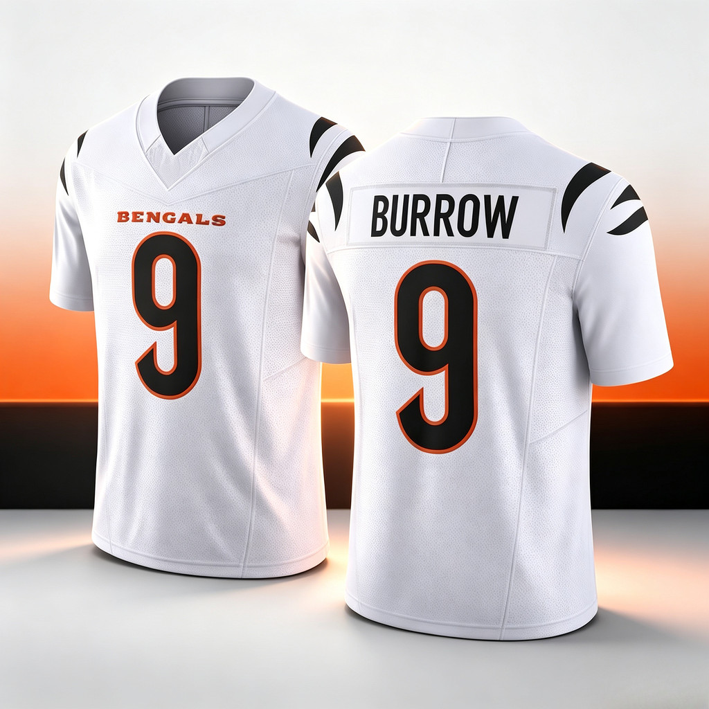 Men Cincinnati #9 Joe Burrow Black Home Football Jersey Name Number V Neck Short Sleeve Jersey Fans 