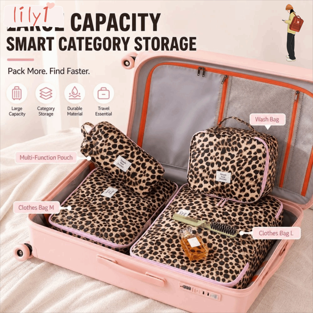 LILY Toiletry Bag, Portable Lightweight Waterproof Leopard Makeup Bag, Leopard Print Large Capacity 