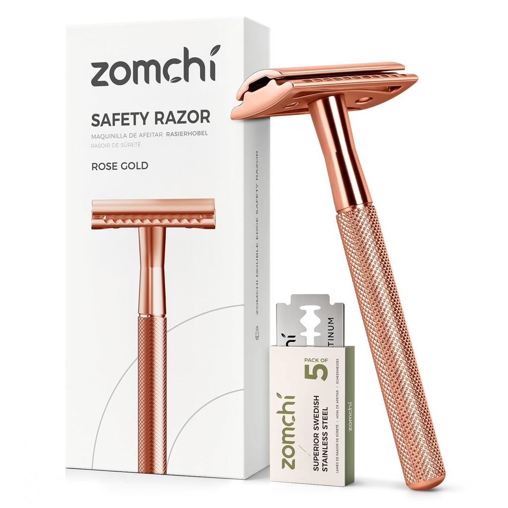 ZOMCHI Safety Razor for Men&Women with 5 Double Edge Safety Razor Blades, Double Edge Razor, Plastic