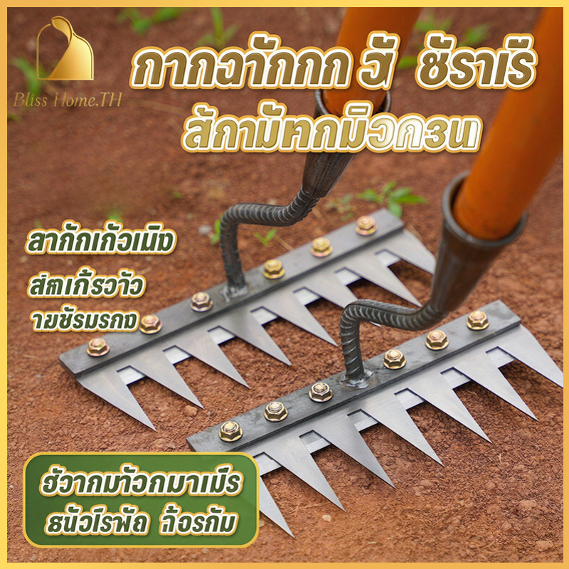 จอบถากหญ้าคมจัด 6/7/8 ฟัน เหล็กคาร์บอนสูง คราดดึงรากหญ้า คราดเหล็กทำสวนมืออาชีพ ขุ่นถางดายหญ้า