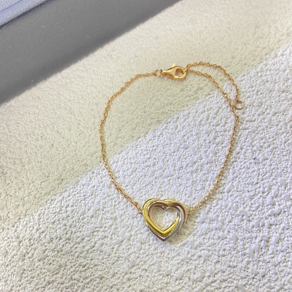 SH9N สร้อยข้อมือรูปร่างผิดปกติสร้อยคอบิด Tricolor Design Smooth Glossy Heart Hollow Line Heart