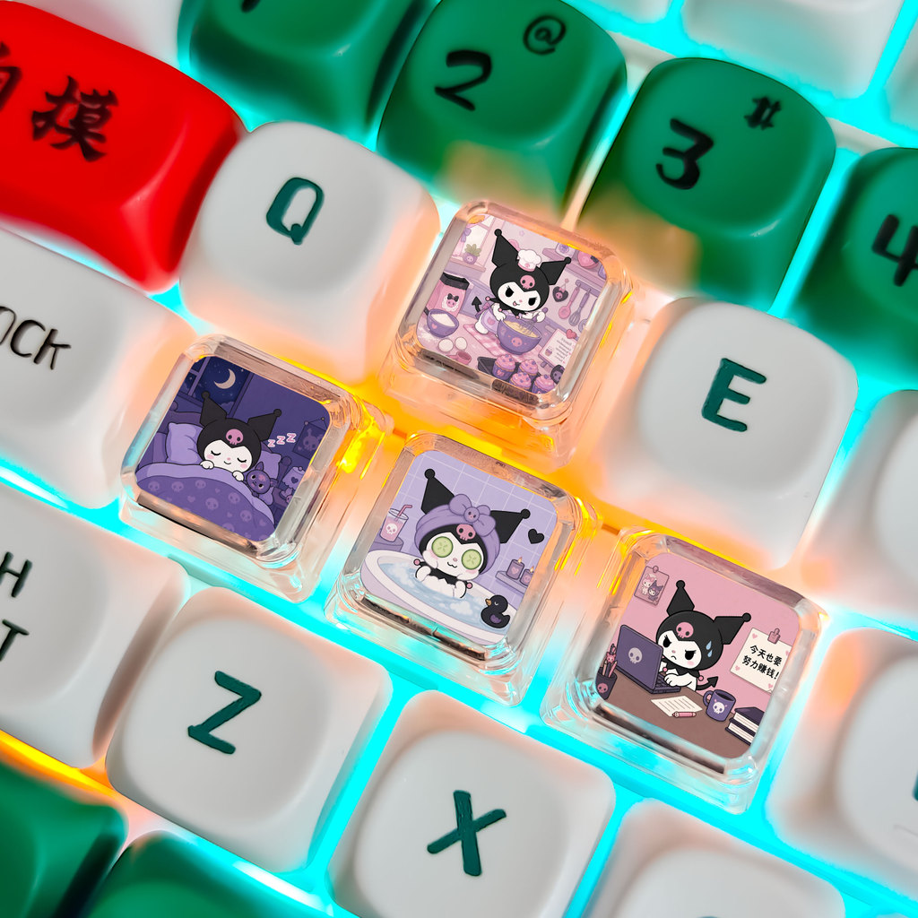 Kuromi Cross Axis Transparent Keycap กันน้ํา Sweatproof Mechanical Keyboard Double-Layer Keycap เดี่
