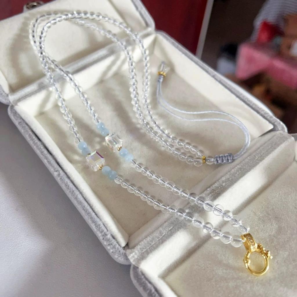 ธรรมชาติ Aquamarine Amulet Thangka จี้ Universal CHAIN สร้อยคอคริสตัล Halter คอ Clavicle CHAIN สร้อย