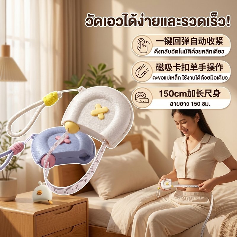 สายวัดเอวแม่เหล็ก 150cm สายวัดเอว วัดรอบตัว ใช้งานง่าย ม้วนเก็บได้ ตลับเมตรพกพา สเกลสองด้าน