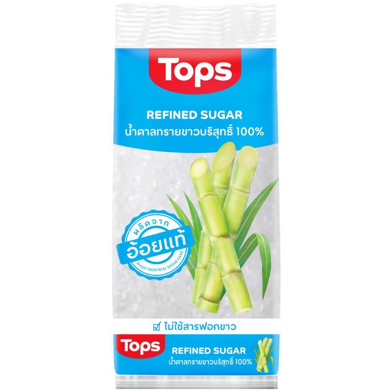 ท็อปส์น้ำตาลทรายขาวบริสุทธิ์ 1กก. Tops Brand Refined Sugar 1kg. [หมายเลขบาร์โค้ด 8853474057498 ]