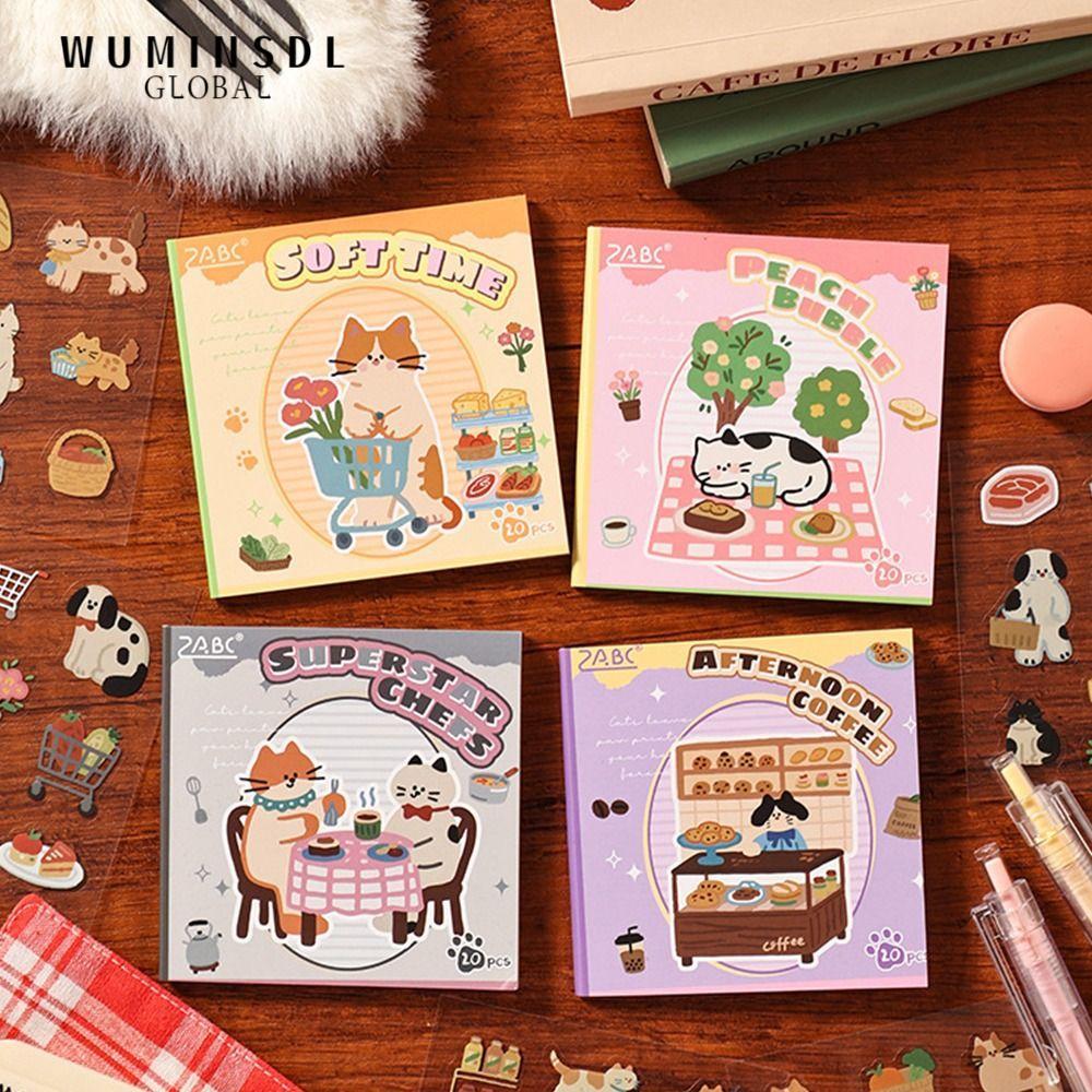 หนังสือสติกเกอร์ไดคัท WUMINSDL, การ์ตูน PET Cat Sticker Book, INS สไตล์สติกเกอร์หนังสือสําหรับ Junk 