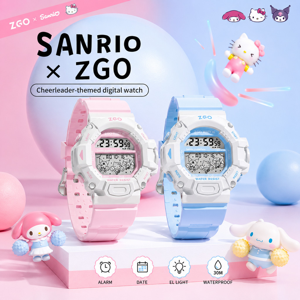 ZGO Sanrio Melody Cinnamoroll HelloKitty นาฬิกาเด็ก กันน้ำ 50M กีฬา มีปลุก จับเวลา ดิจิตอล สำหรับเด็กผู้หญิง เด็กผู้ชาย นักเรียน ของขวัญ รุ่น 892