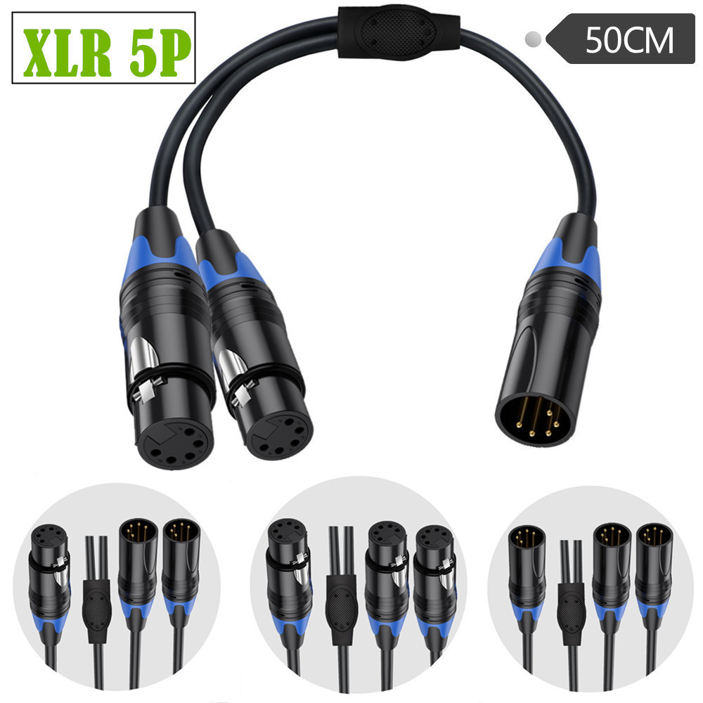 สายแยก XLR 5 พิน Y 0.5 ม., 1 หญิงถึง 2 ชาย 5P DMX512 อะแดปเตอร์สัญญาณไฟเวที, Gold-Plated Professiona