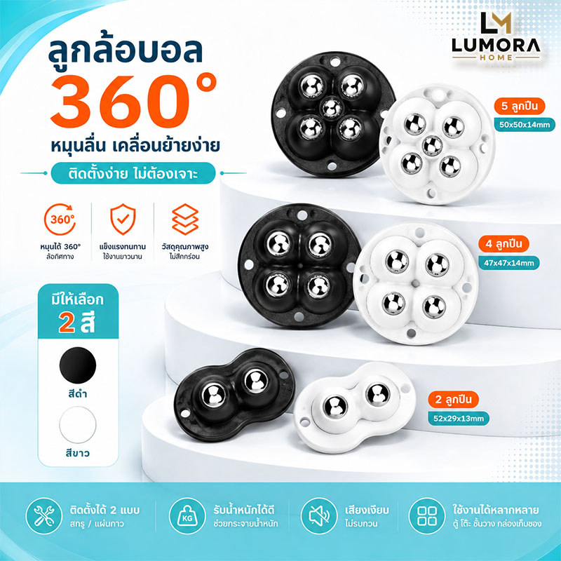 ลูกล้อเฟอร์นิเจอร์ ลูกล้อบอล 360° ลูกล้อสแตนเลส ล้อเลื่อนอเนกประสงค์ หมุนรอบทิศ สำหรับตู้ โต๊ะ ชั้นวาง