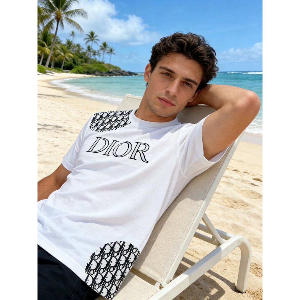 DIOR/DIOR/2026 ต้นฤดูใบไม้ผลิสไตล์ใหม่เสื้อยืดแขนสั้นชายหญิงคู่โลโก้พิมพ์หลวมขนาดใหญ่Bottomingเสื้อก