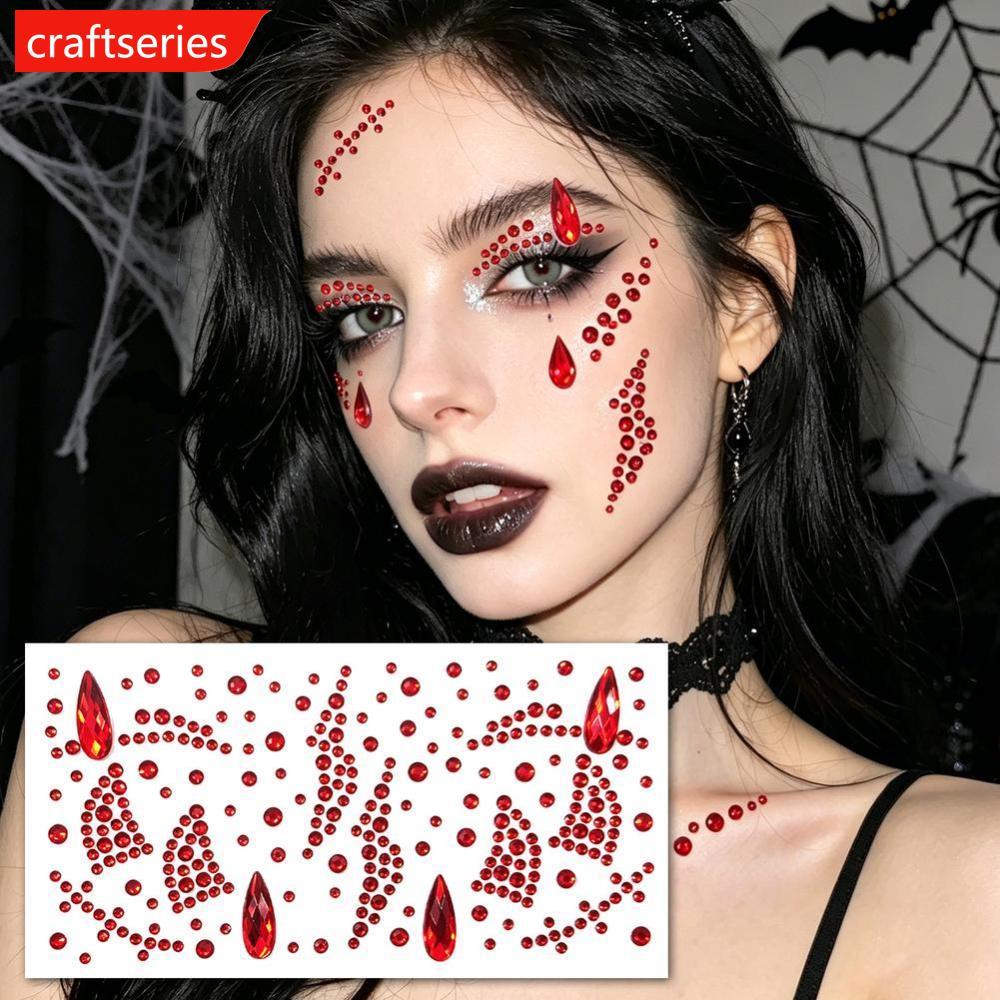 CRAFTSERIES ฮาโลวีน Face Rhinestone สติกเกอร์สีแดงสีดํา Spider Web Cross Scar อัญมณี Decals 3D ประกา