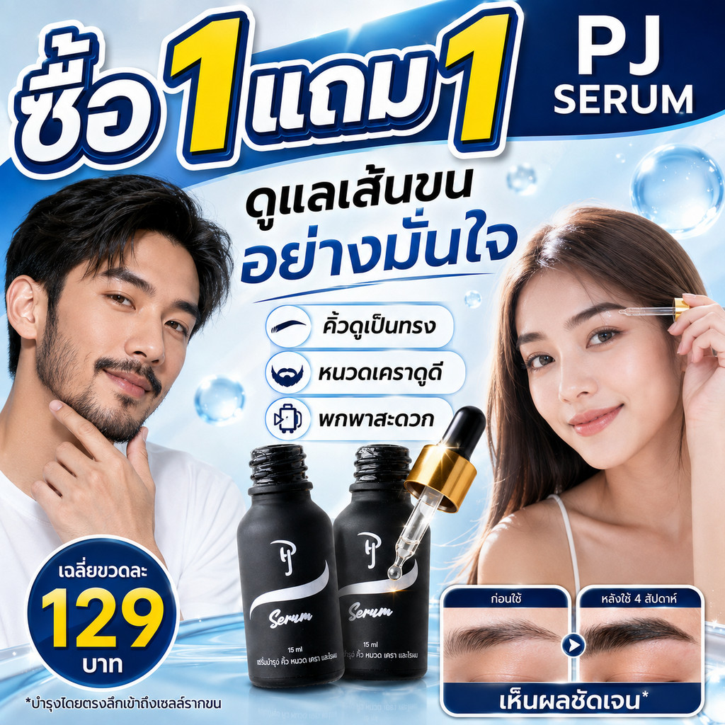 🔥ซื้อ 1 แถม1🔥 พีเจเซรั่ม PJ SERUM เซรั่มปลูกคิ้ว สำหรับคิ้วบาง ละเอียด บำรุงรากขน ให้คิ้วหนาเข้มขึ้น