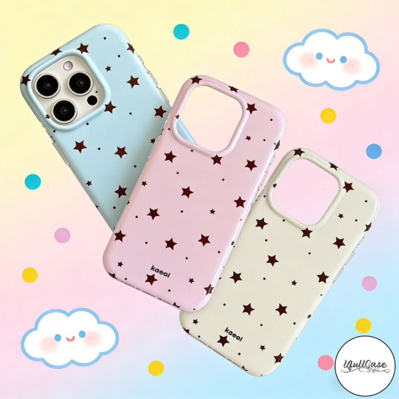 เคสสีล้วนลายดาว สีฟ้าชมพูครีม OPPO Reno 16 16f 12F 15 14 10 13 8T 11 12 F 6 5 12 7Z 8Z 4 Lite 5F A94 F17 F19 Pro A93 A94
