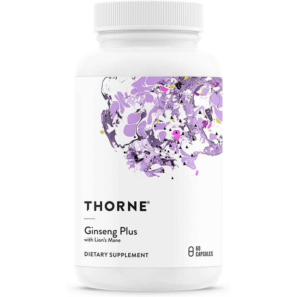 THORNE Ginseng Plus, Korean Red Ginseng & Lions Mane, 60 แคปซูล(บรรจุอาจวารี่)