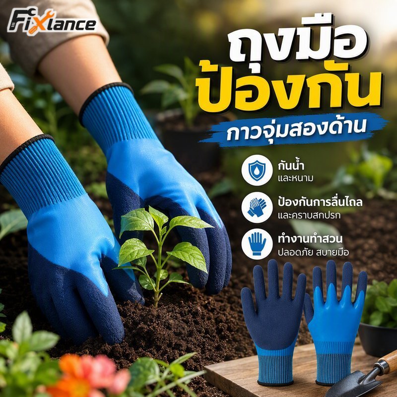 ถุงมือทํางานป้องกัน ถุงมือทําสวน ด้ามจับจุ่มคู่ กันน้ํา มีหนาม กันลื่น