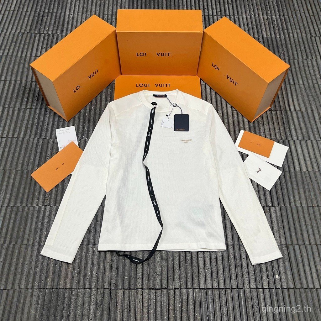 C7KT Donkeys Home 26SS ปักโลโก้วาฟเฟิลเสื้อยืดแขนยาวสีทึบตัวอักษรเรียบง่ายรอบคอด้านบนอินเทรนด์
