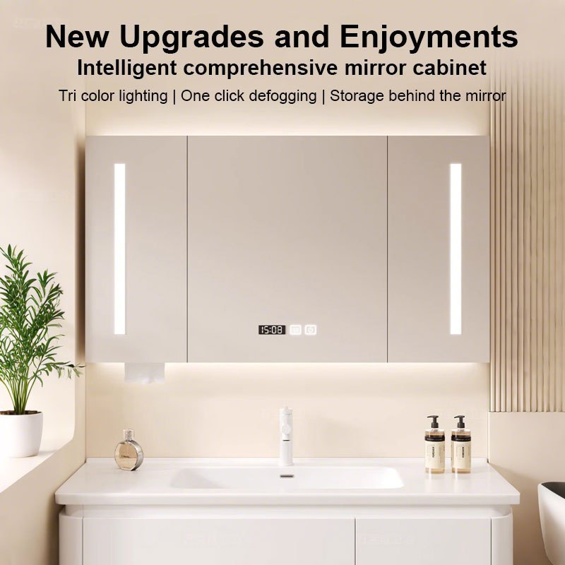 Smart Bathroom Mirror Cabinet Touch Screen Wall-Mounted Bathroom Shelf Washroom Storage Defogging Mi