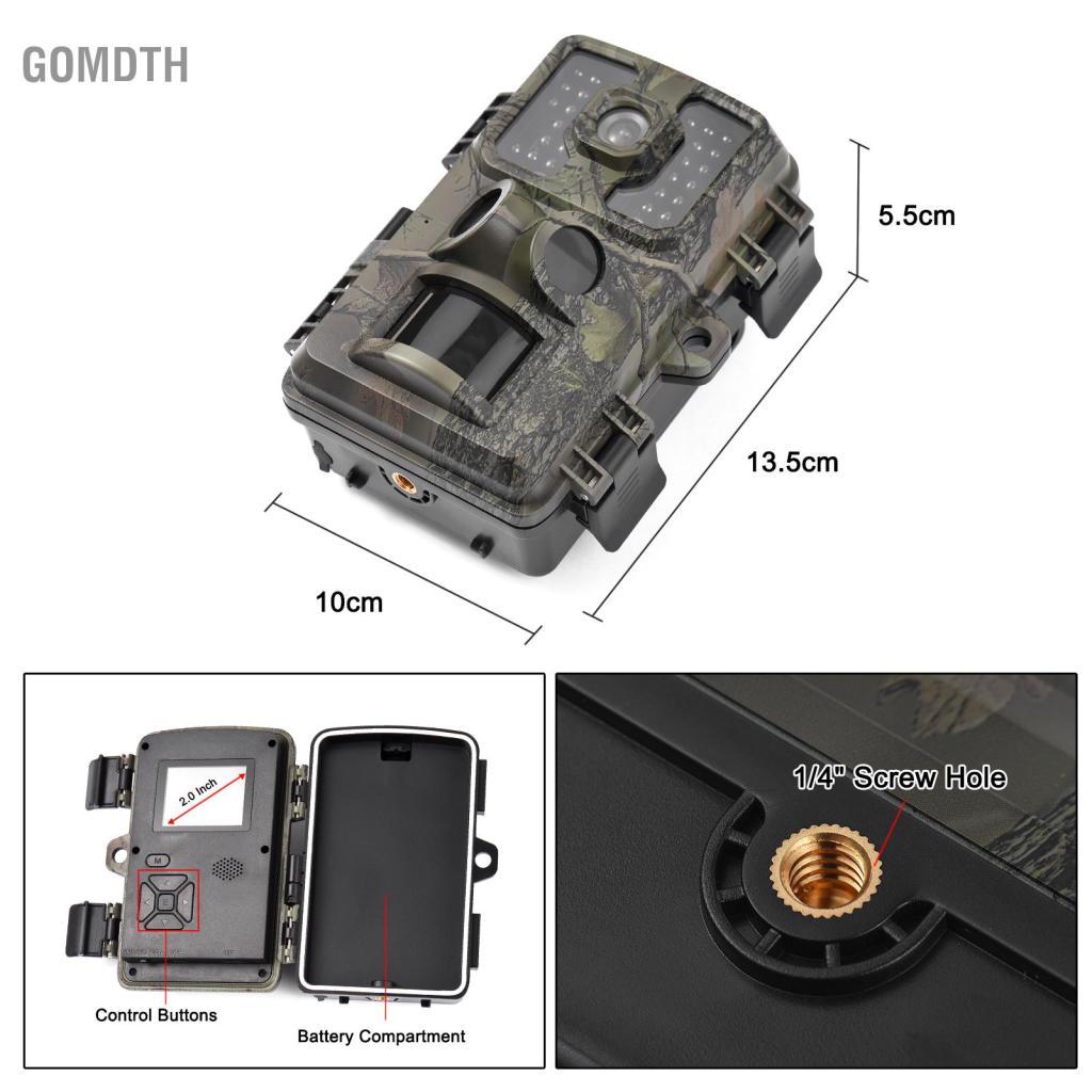 Gomdth XIXIAN 4K Trail กล้อง 16MP สัตว์ป่าลูกเสือติดตาม 2.0 นิ้วหน้าจอสี TFT เซ็นเซอร์ PIR 0.5s Trig