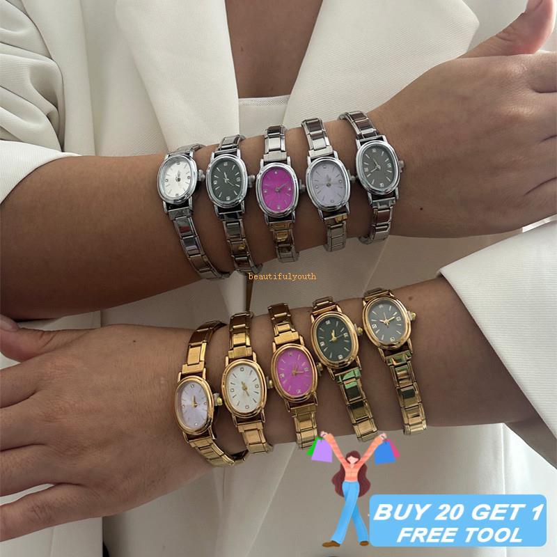 2026 แฟชั่นรูปไข่ Dial Series ผู้หญิงนาฬิกาผู้หญิง DIY 9 มม.ความกว้างอิตาเลี่ยน Elastic Charm สร้อยข้อมือสแตนเลสกําไลข้อมือเครื่องประดับของขวัญ