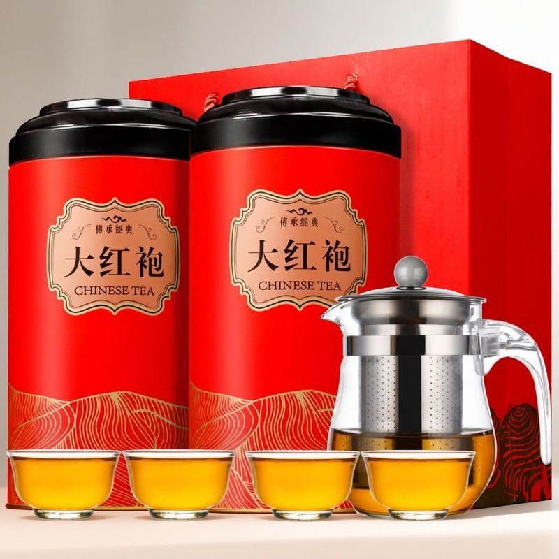 一壶4杯 大红袍茶叶武夷岩茶浓香型红茶礼盒散装200g/400g昔雅9/5 A set of 4 cups and a pot of Da Hong Pao tea, Wuyi rock tea, s