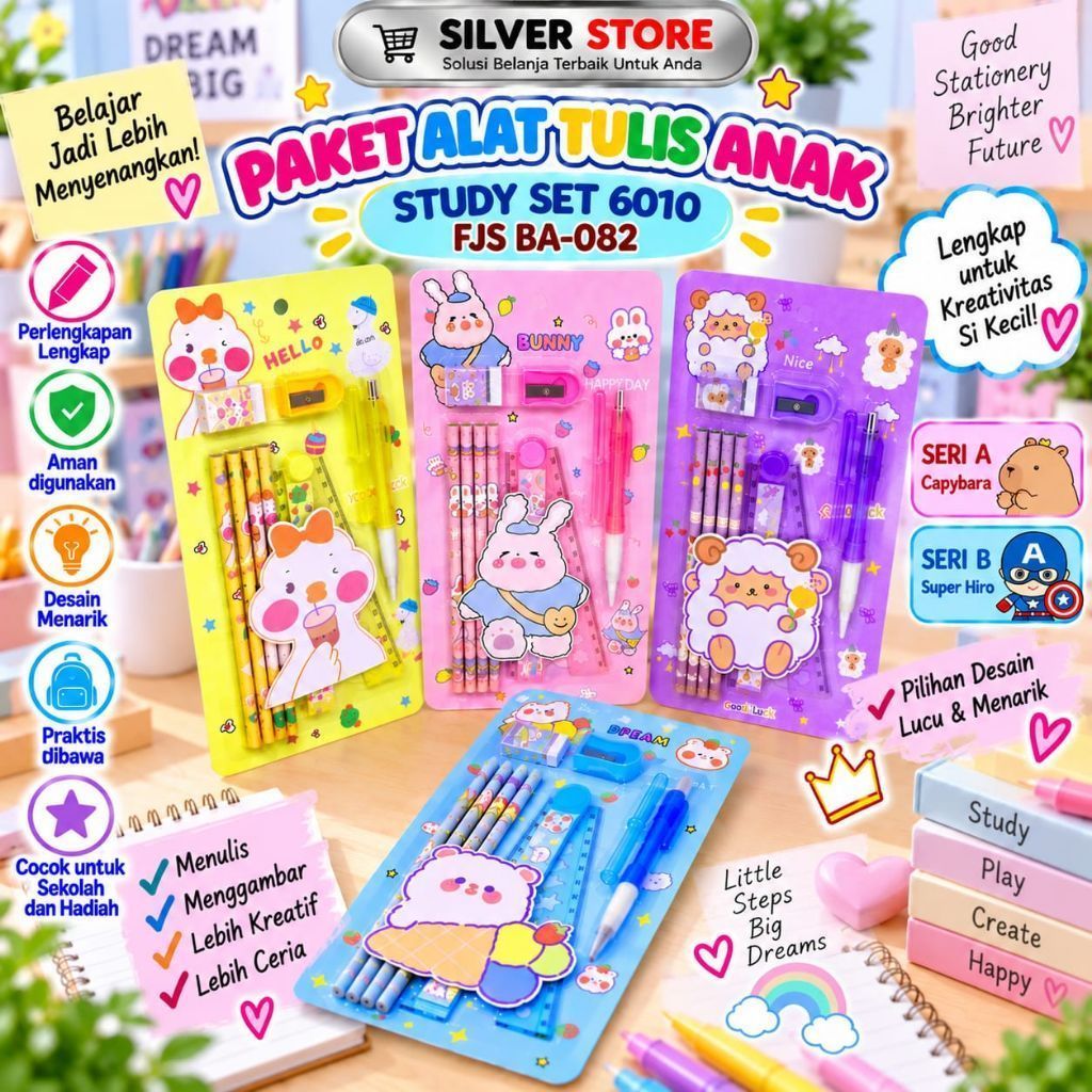 CUTE STUDY SET 6010 FJS BA-082 CHILDRENS STATIONERY PACKAGE