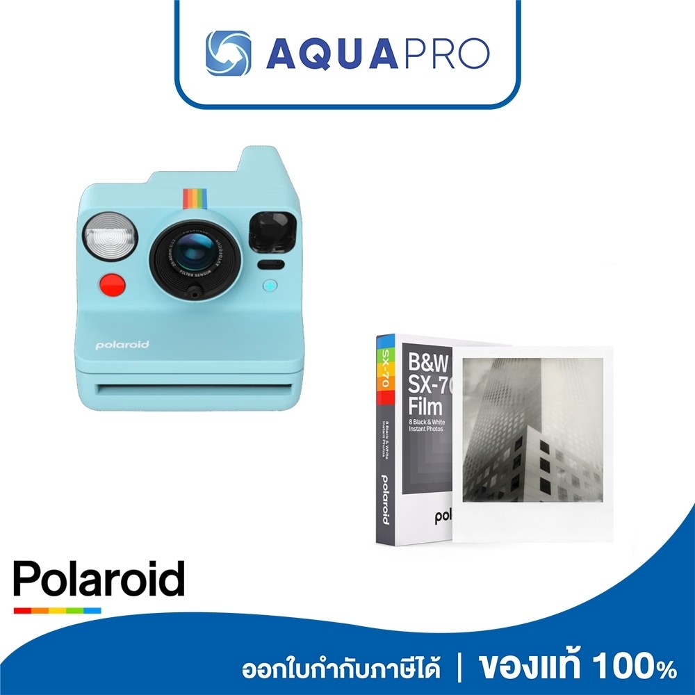 Polaroid Now+ Generation 3 Arctic Blue สีฟ้า+Polaroid B&W Film I-Type Instant Film ฟิล์มโพลารอยด์ขาว