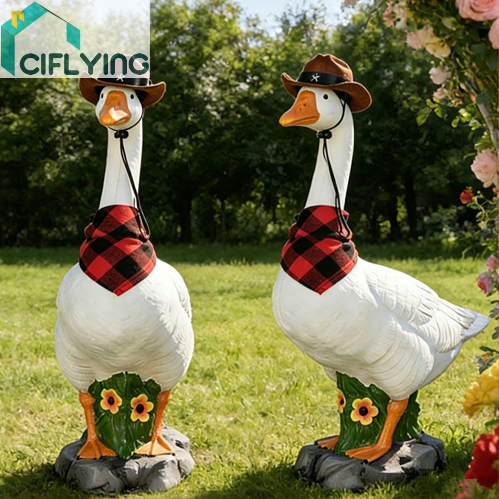 23 นิ้วเรซิ่น Porch Goose สนามหญ้ารูปปั้นสวนกลางแจ้งตุ๊กตาหมุนได้คอทรายเติม [Ciflying.th]